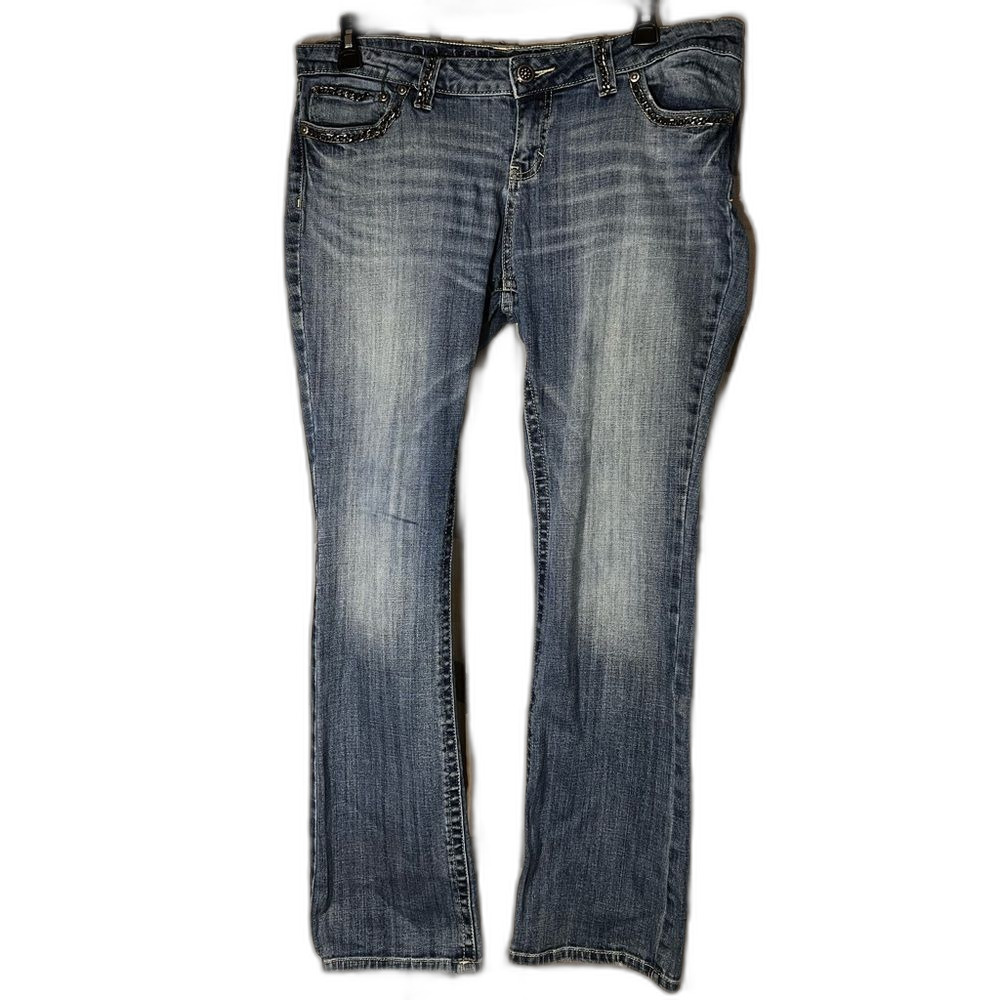 Harley Davidson size 16 boot cut denim jeans with chain accents stretch